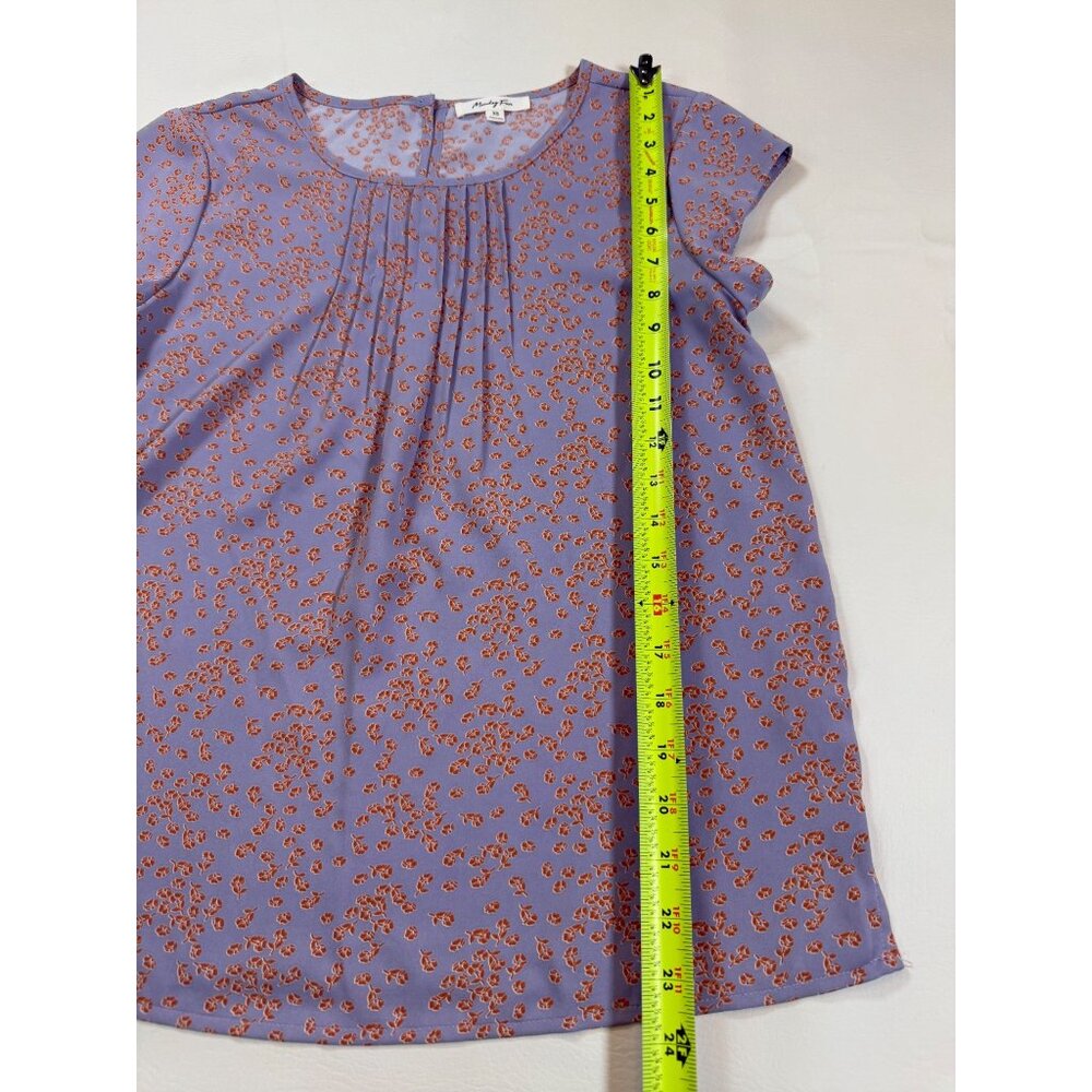 Monday Fun XS Floral Print Blouse Short Sleeves Purple & Orange (LL246) - Picture 4 of 6